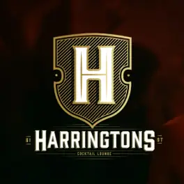 Harringtons Cocktail Lounge shield logo featuring large gold letter H
