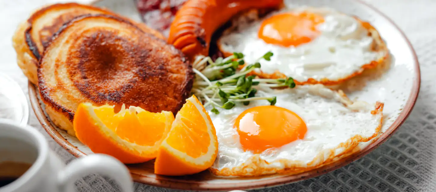 An English Breakfast with Coffee and Orange